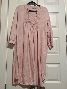 LL Bean Dobby Nightgown Flannel Light Pink Pintuck Prairie Cottagecore